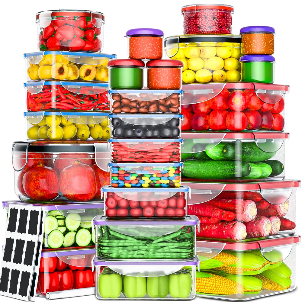 50 Pcs Large Food Storage Containers with Lids Airtight -85 OZ to Small Box