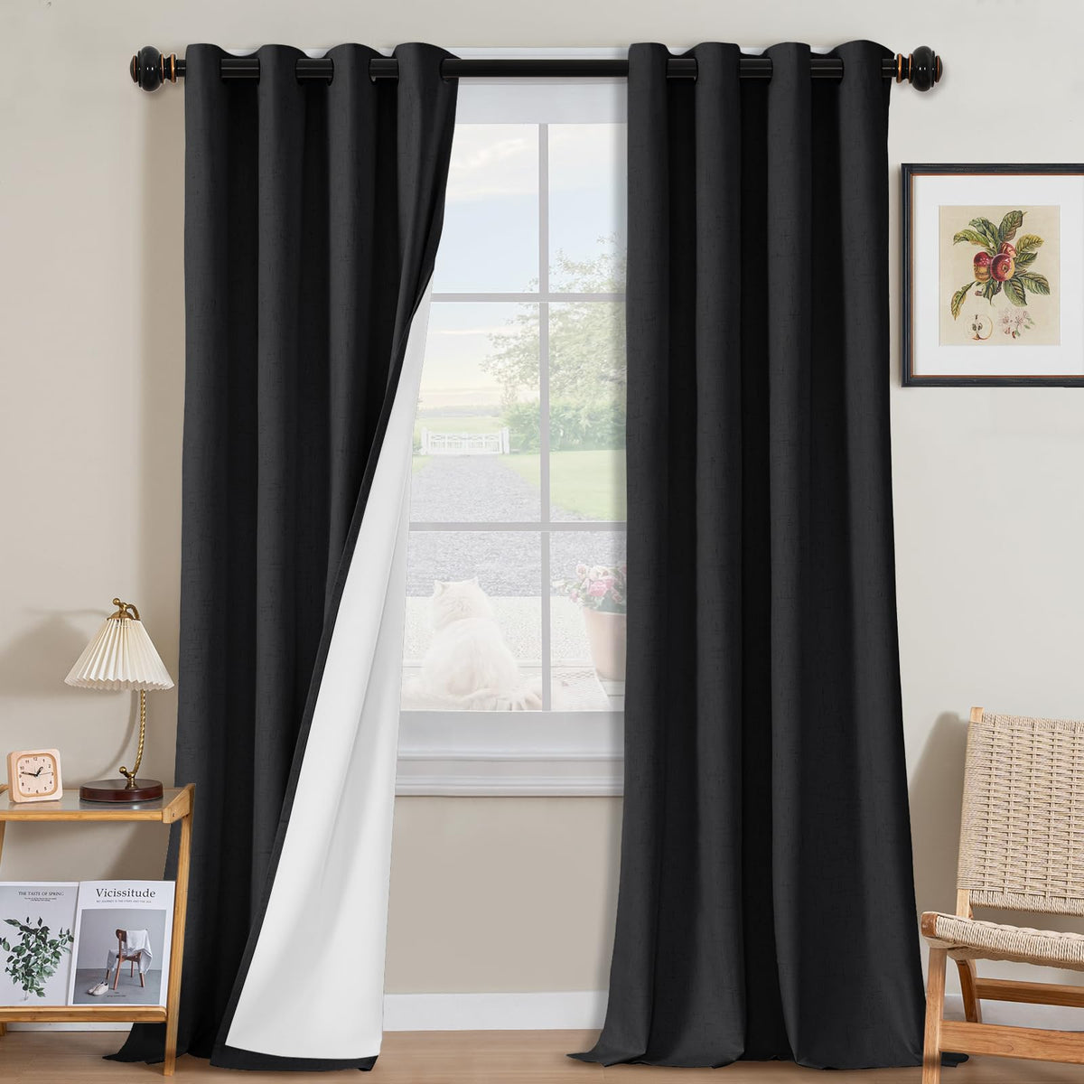H.VERSAILTEX Linen Blackout Curtains 108 Inch Long 100% Blackout Heavy-Duty Draperies for Living Room Bedroom Thermal Insulated Textured Window Treatment Anti Rust Grommet, 2 Panels, Bright White
