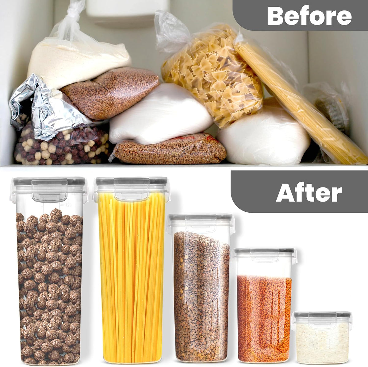 KICHLY 16 Pcs Airtight Food Storage Containers with Lids, Pantry Storage Containers for Kitchen Organization and Cereal Storage