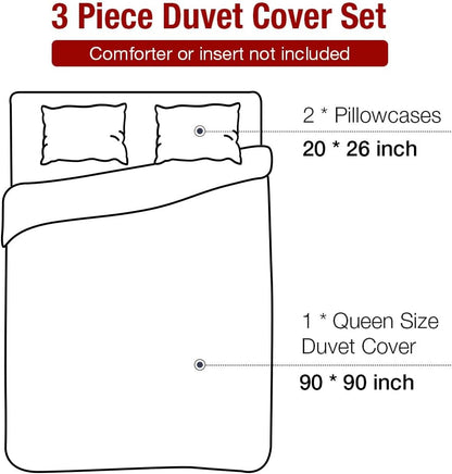 Conworld Christmas Duvet Cover Queen Size Set, Soft Reversible Red Plaid Reindeer Snowflake Printed Holiday Bedding Set with Zipper Closure, Corner Ties, 2 Pillowcases, 1 Duvet Cover 90x90 inches