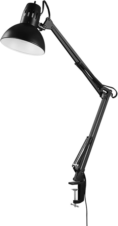 Globe Electric 56963 32" Multi-Joint Desk Lamp, Metal Clamp, Black, On/Off Rotary Switch on Shade, Partially Adjustable Swing Arm, Home Office Accessories, Lamp for Bedroom, Home Improvement