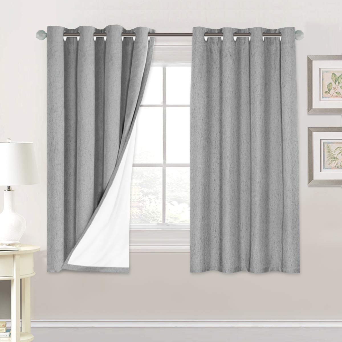H.VERSAILTEX Linen Blackout Curtains 108 Inch Long 100% Blackout Heavy-Duty Draperies for Living Room Bedroom Thermal Insulated Textured Window Treatment Anti Rust Grommet, 2 Panels, Bright White