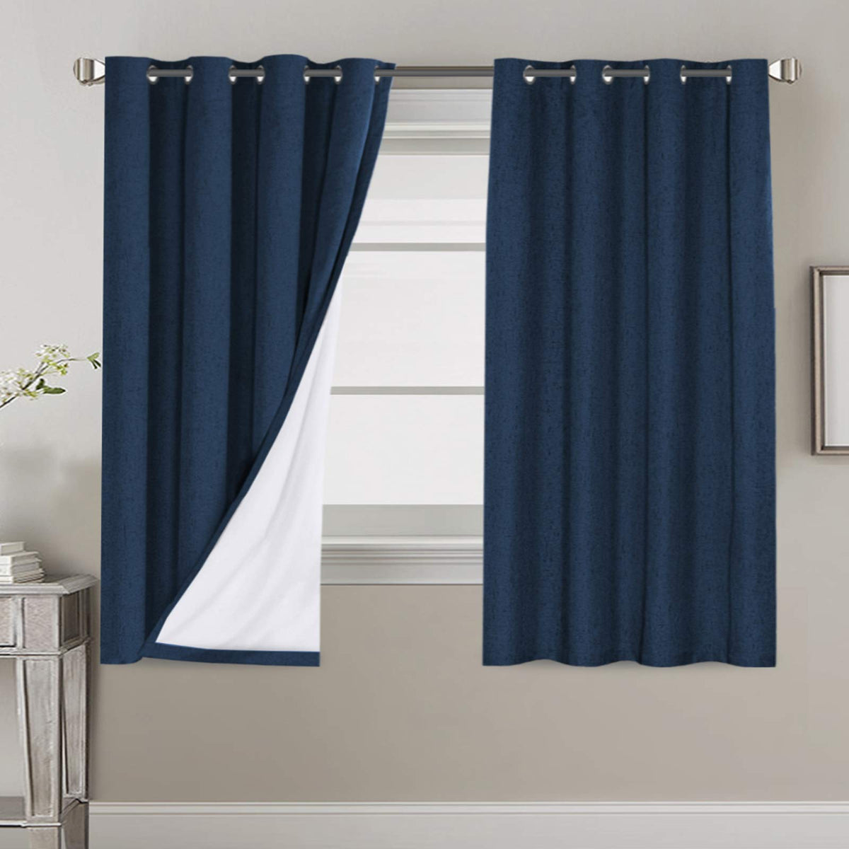 H.VERSAILTEX Linen Blackout Curtains 108 Inch Long 100% Blackout Heavy-Duty Draperies for Living Room Bedroom Thermal Insulated Textured Window Treatment Anti Rust Grommet, 2 Panels, Bright White