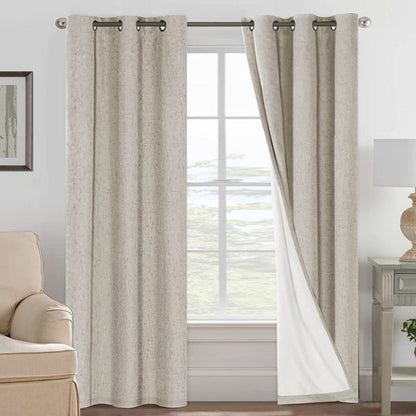 H.VERSAILTEX Linen Blackout Curtains 108 Inch Long 100% Blackout Heavy-Duty Draperies for Living Room Bedroom Thermal Insulated Textured Window Treatment Anti Rust Grommet, 2 Panels, Bright White