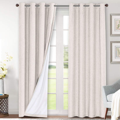 H.VERSAILTEX Linen Blackout Curtains 108 Inch Long 100% Blackout Heavy-Duty Draperies for Living Room Bedroom Thermal Insulated Textured Window Treatment Anti Rust Grommet, 2 Panels, Bright White