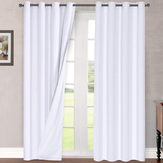 H.VERSAILTEX Linen Blackout Curtains 108 Inch Long 100% Blackout Heavy-Duty Draperies for Living Room Bedroom Thermal Insulated Textured Window Treatment Anti Rust Grommet, 2 Panels, Bright White