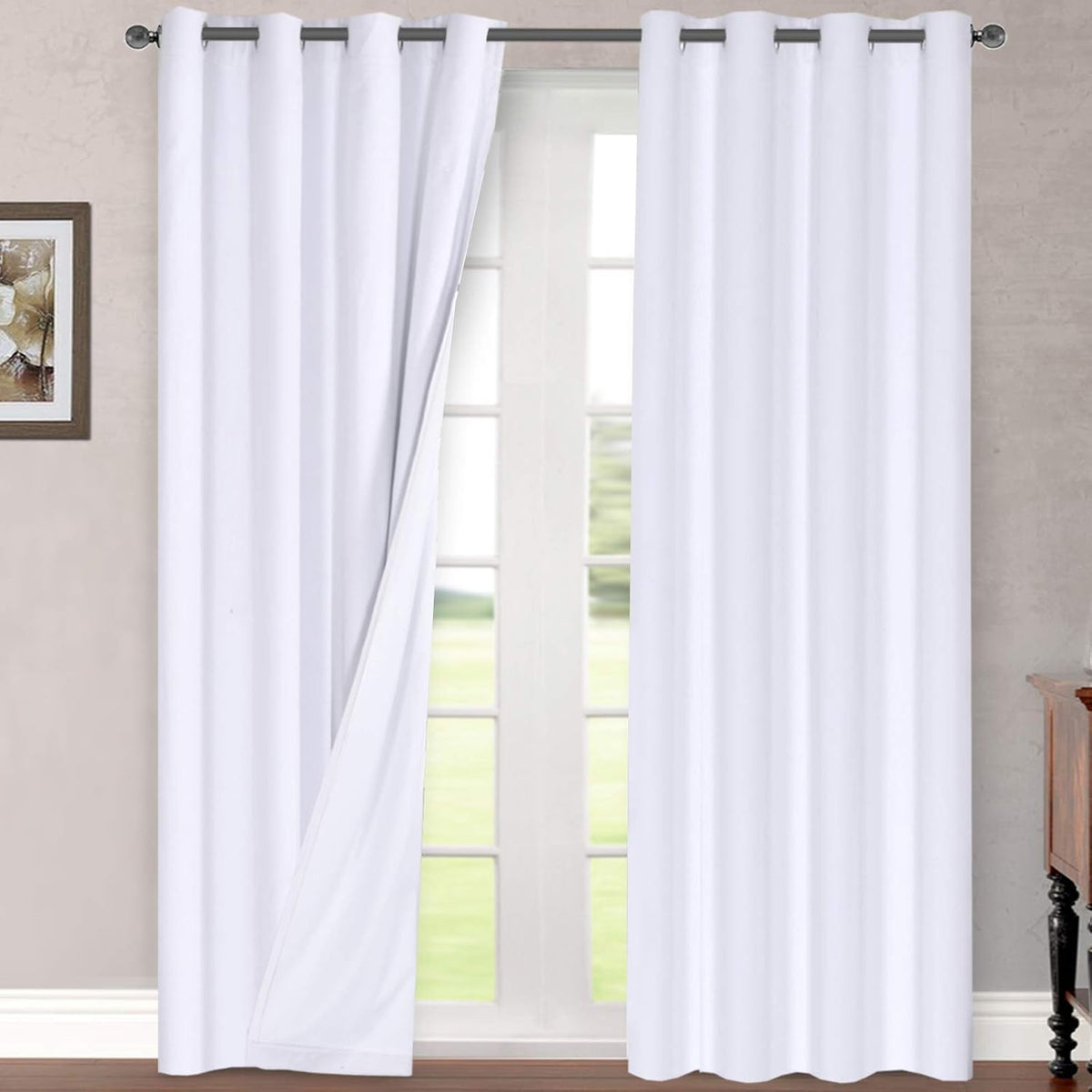 H.VERSAILTEX Linen Blackout Curtains 108 Inch Long 100% Blackout Heavy-Duty Draperies for Living Room Bedroom Thermal Insulated Textured Window Treatment Anti Rust Grommet, 2 Panels, Bright White