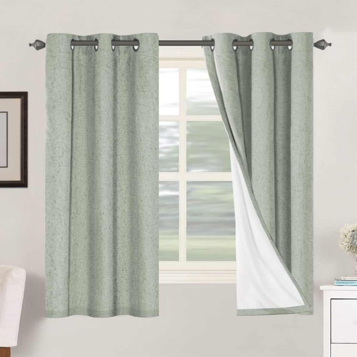 H.VERSAILTEX Linen Blackout Curtains 108 Inch Long 100% Blackout Heavy-Duty Draperies for Living Room Bedroom Thermal Insulated Textured Window Treatment Anti Rust Grommet, 2 Panels, Bright White