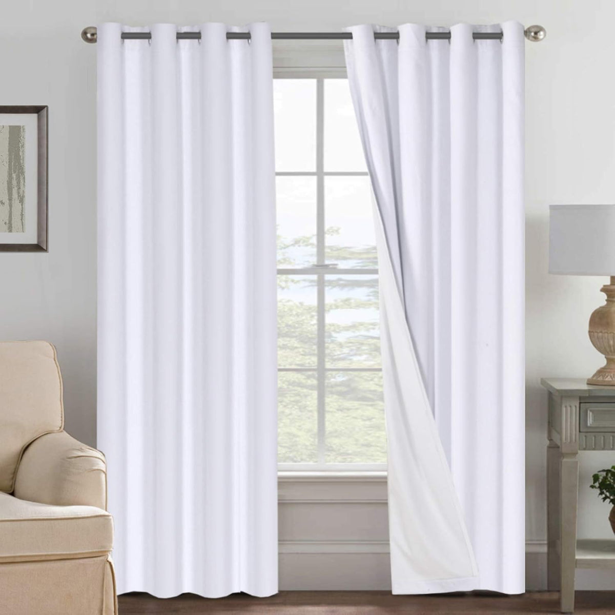 H.VERSAILTEX Linen Blackout Curtains 108 Inch Long 100% Blackout Heavy-Duty Draperies for Living Room Bedroom Thermal Insulated Textured Window Treatment Anti Rust Grommet, 2 Panels, Bright White