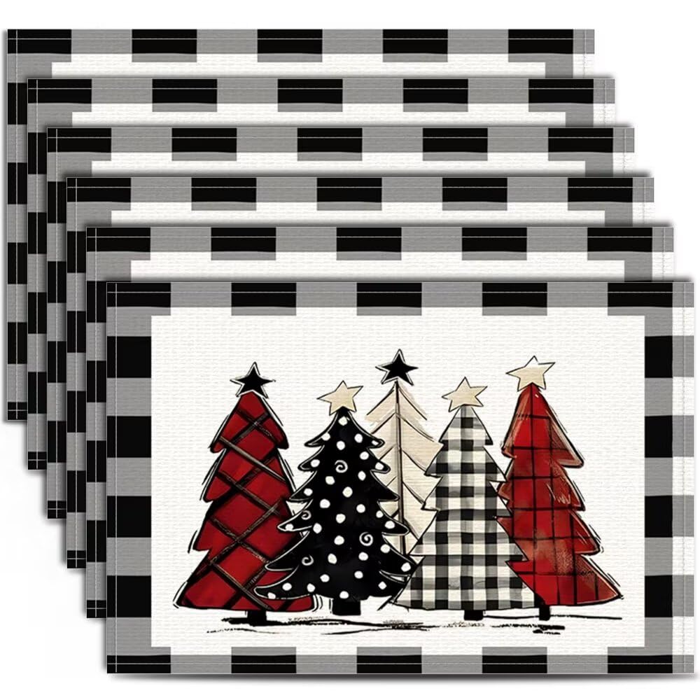 Set of 2 Christmas Table Runner, TOYPOPOR 2Pcs Buffalo Linen Christmas Trees Dining Table Runner for Xmas Holiday Seasonal Winter Decoration Indoor Outdoor Party Wedding - 72Inches
