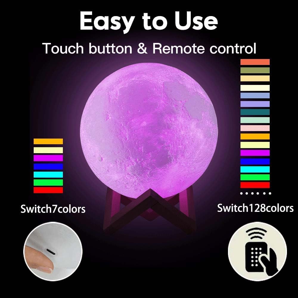 CPLA Moon Lamp Upgrade 128 Colors, 3D Printing Night Light, 5.9inch