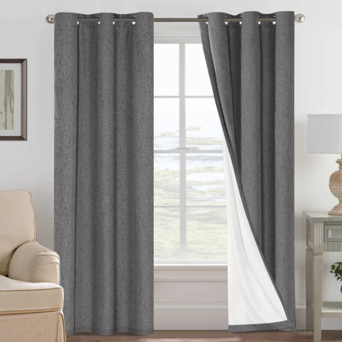 H.VERSAILTEX Linen Blackout Curtains 108 Inch Long 100% Blackout Heavy-Duty Draperies for Living Room Bedroom Thermal Insulated Textured Window Treatment Anti Rust Grommet, 2 Panels, Bright White
