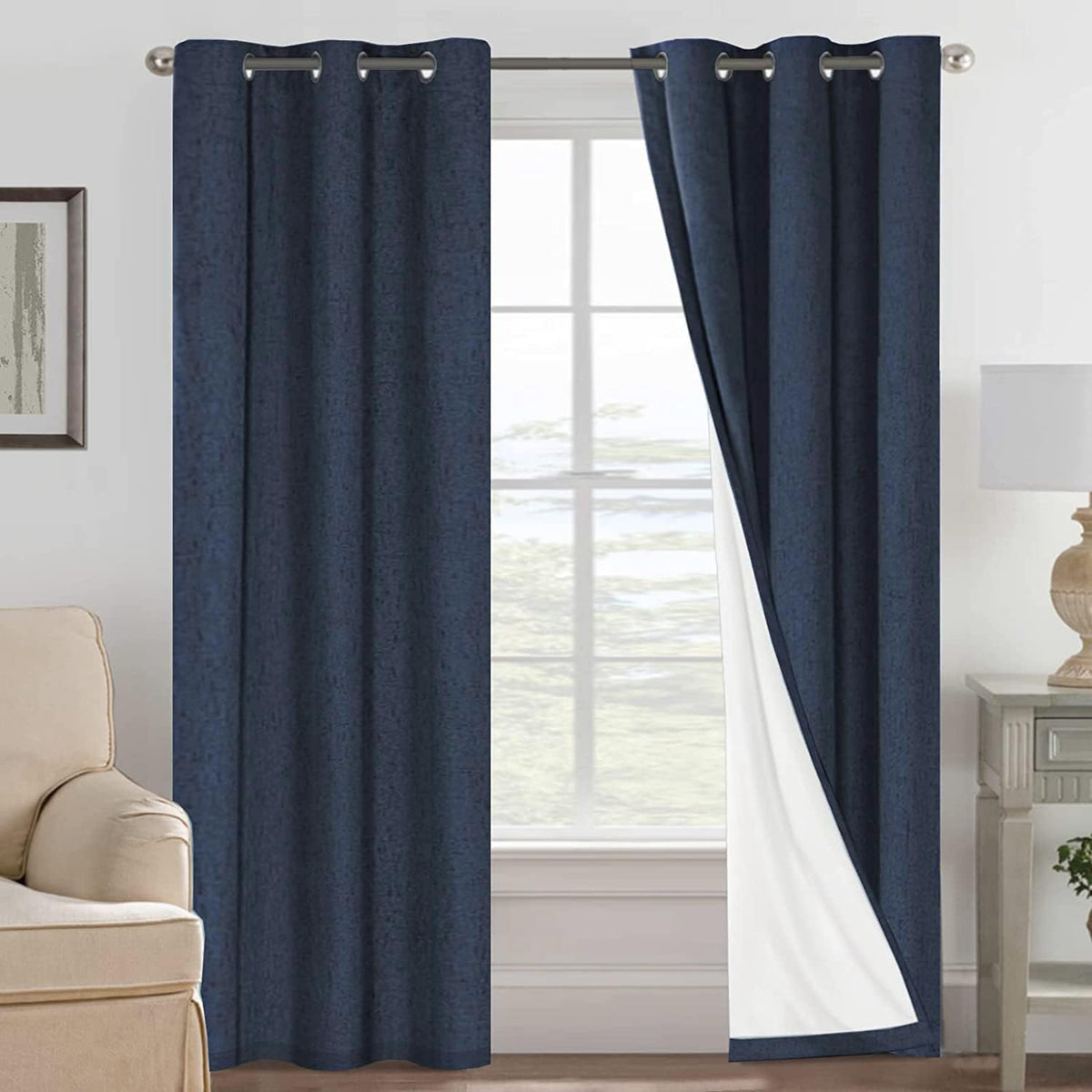 H.VERSAILTEX Linen Blackout Curtains 108 Inch Long 100% Blackout Heavy-Duty Draperies for Living Room Bedroom Thermal Insulated Textured Window Treatment Anti Rust Grommet, 2 Panels, Bright White