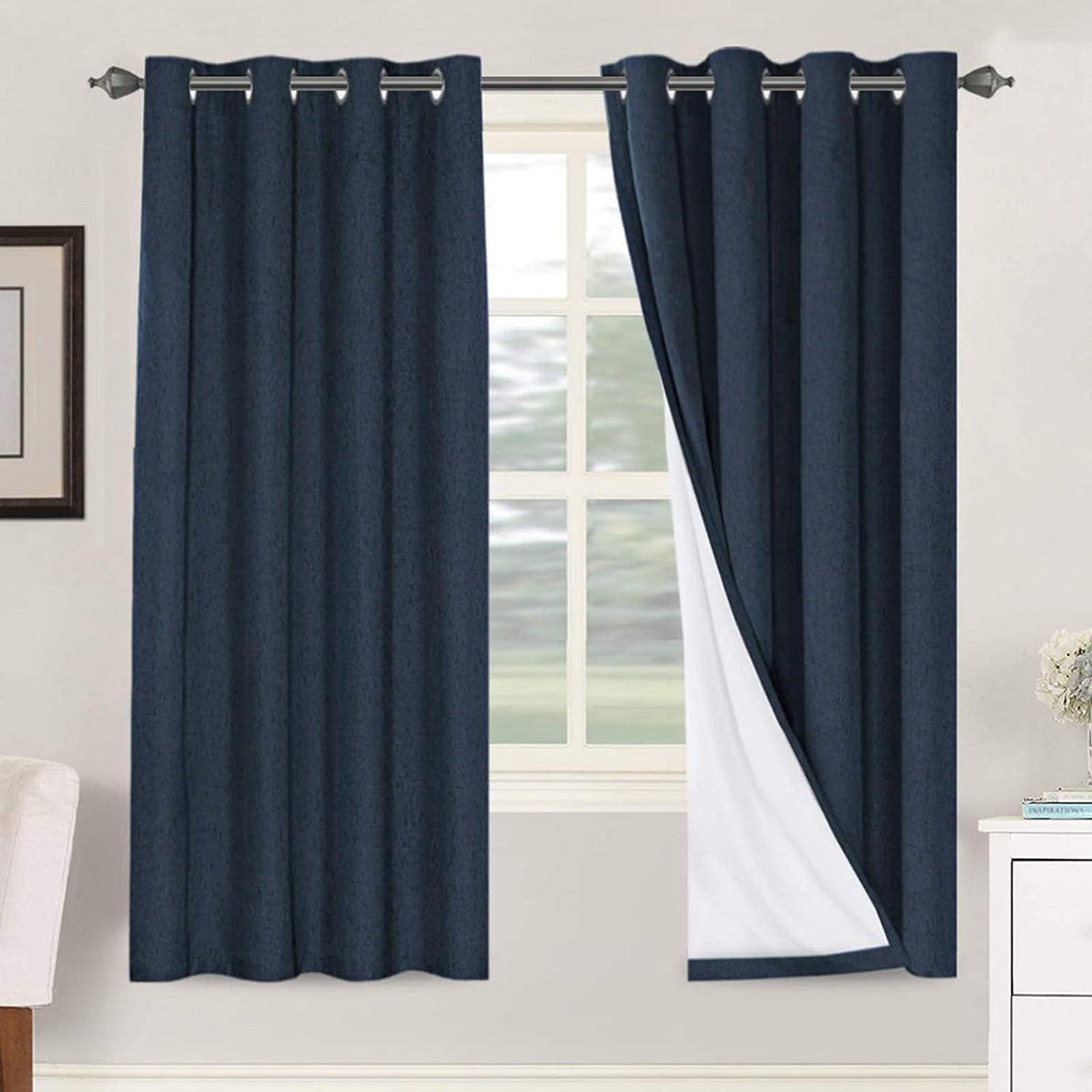 H.VERSAILTEX Linen Blackout Curtains 108 Inch Long 100% Blackout Heavy-Duty Draperies for Living Room Bedroom Thermal Insulated Textured Window Treatment Anti Rust Grommet, 2 Panels, Bright White