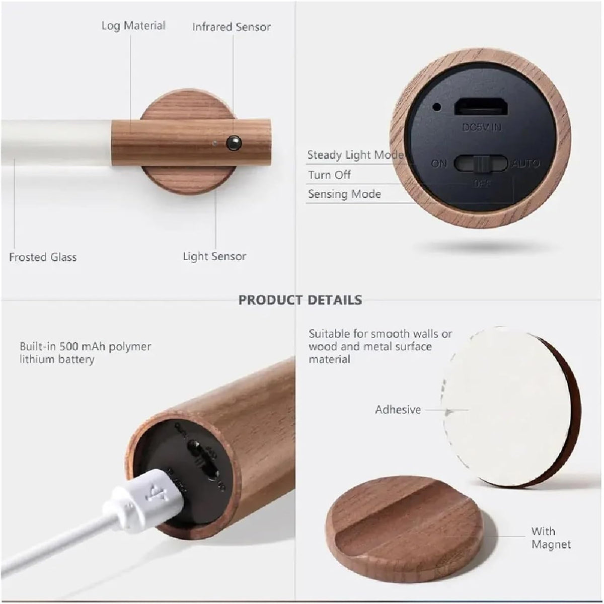 1pc Intelligent Human Body Induction Night Light LED Rechargeable Corridor Cabinet Wall Household Toilet(Type 1)