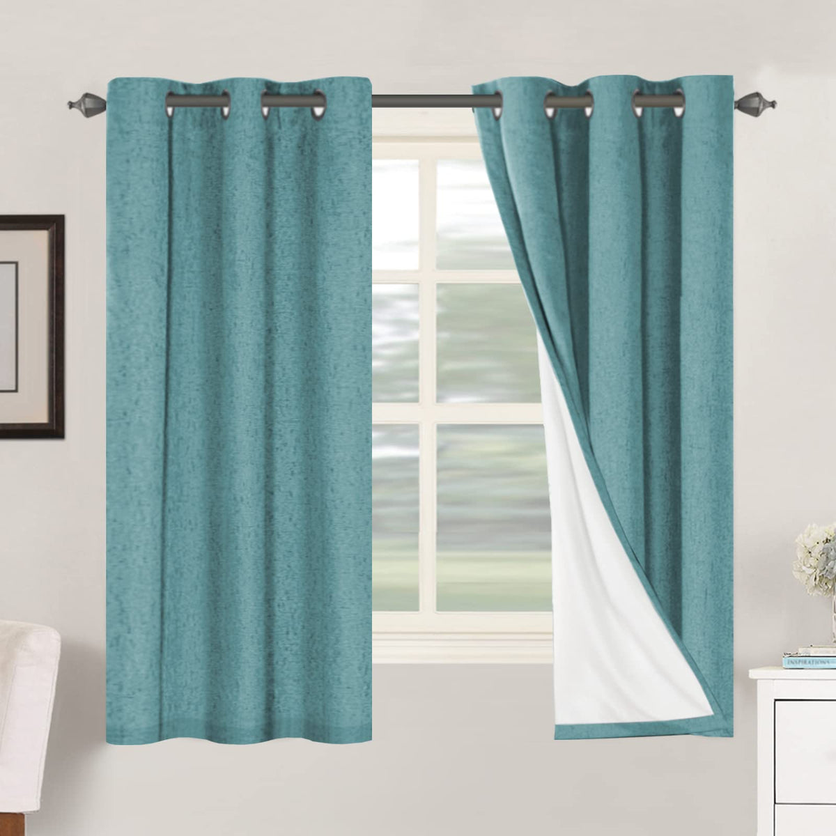 H.VERSAILTEX Linen Blackout Curtains 108 Inch Long 100% Blackout Heavy-Duty Draperies for Living Room Bedroom Thermal Insulated Textured Window Treatment Anti Rust Grommet, 2 Panels, Bright White