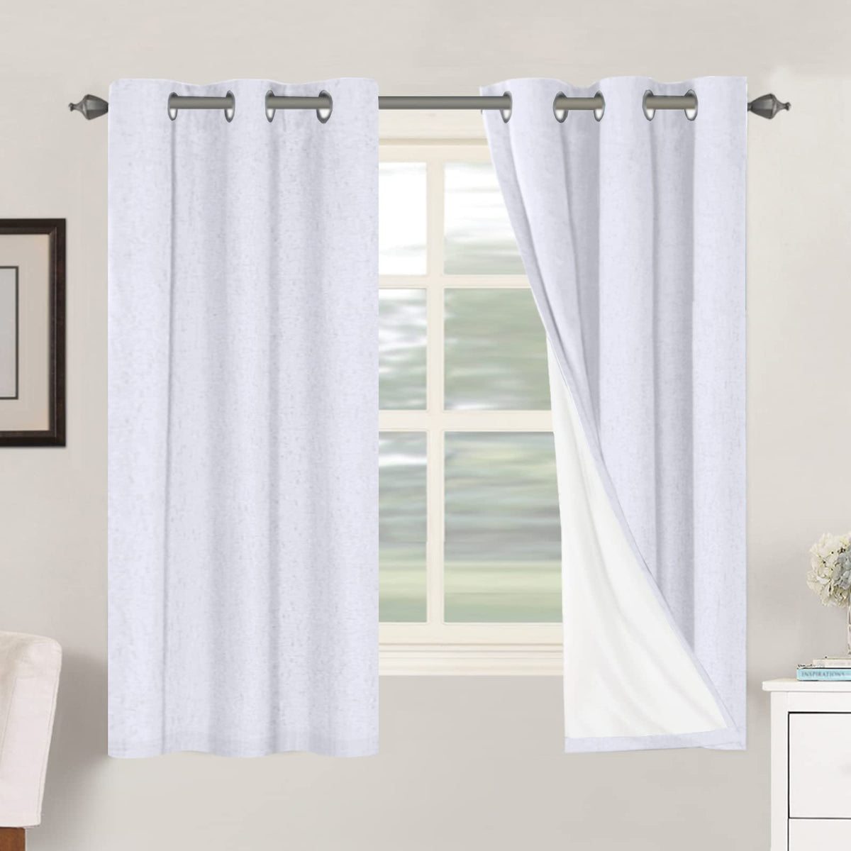 H.VERSAILTEX Linen Blackout Curtains 108 Inch Long 100% Blackout Heavy-Duty Draperies for Living Room Bedroom Thermal Insulated Textured Window Treatment Anti Rust Grommet, 2 Panels, Bright White