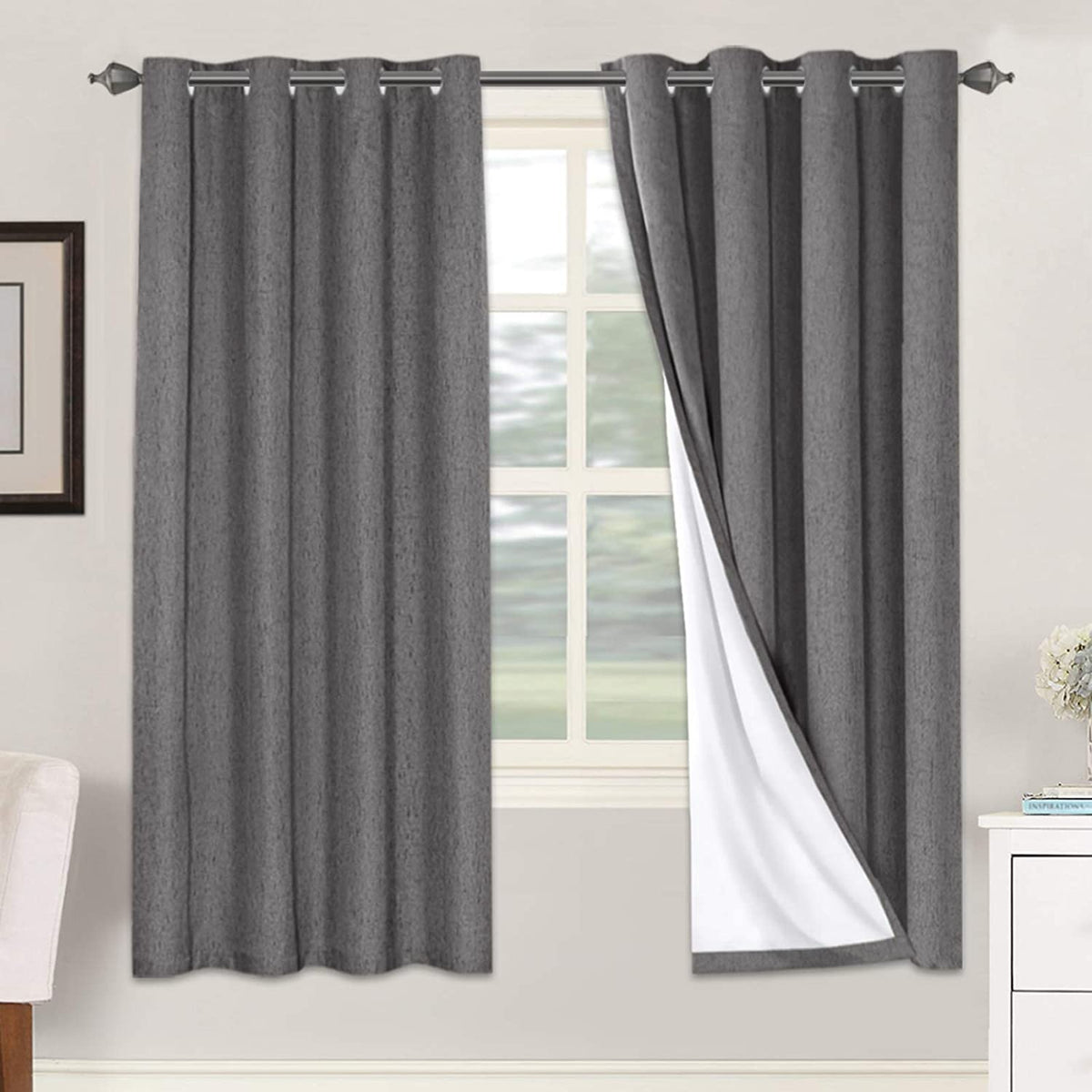 H.VERSAILTEX Linen Blackout Curtains 108 Inch Long 100% Blackout Heavy-Duty Draperies for Living Room Bedroom Thermal Insulated Textured Window Treatment Anti Rust Grommet, 2 Panels, Bright White