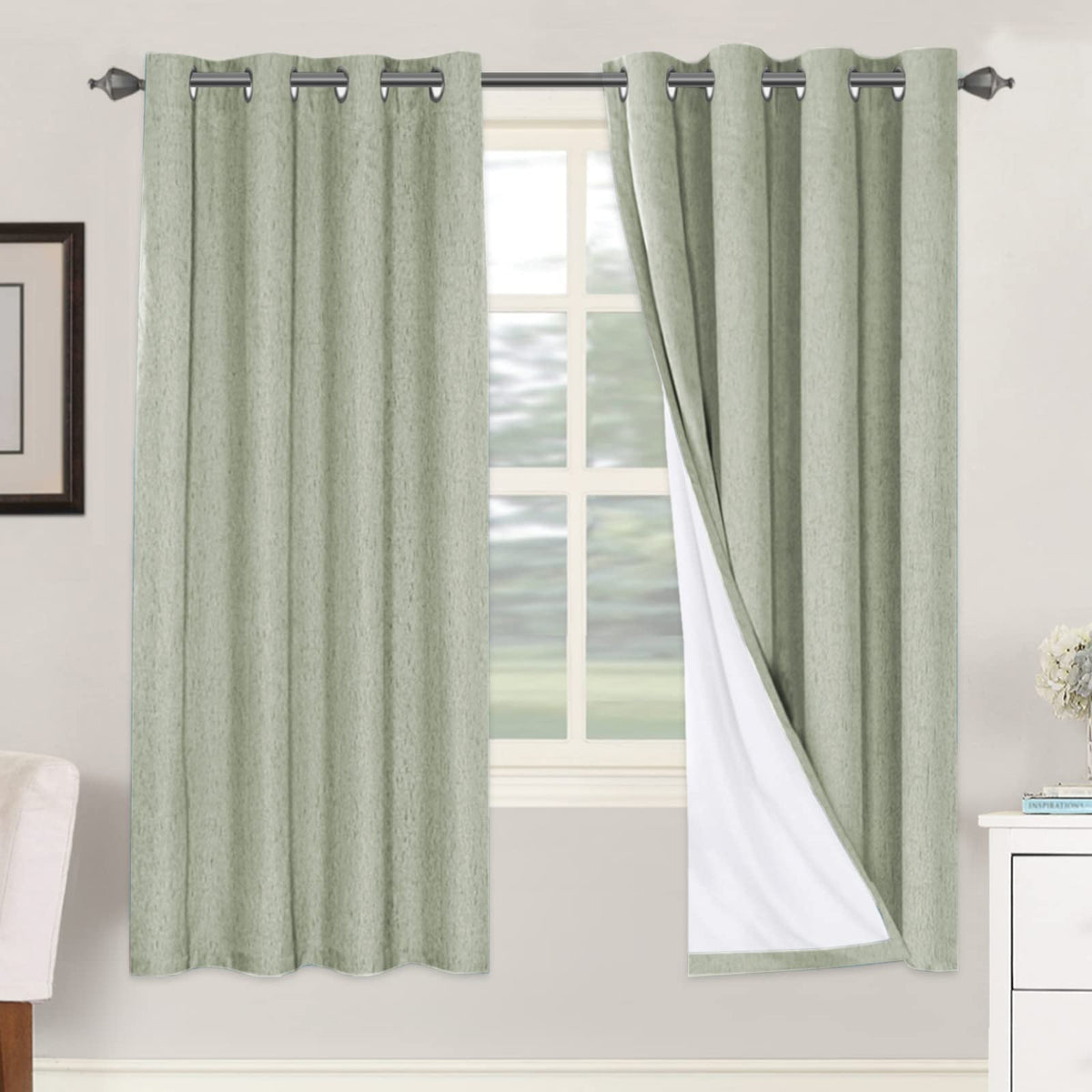 H.VERSAILTEX Linen Blackout Curtains 108 Inch Long 100% Blackout Heavy-Duty Draperies for Living Room Bedroom Thermal Insulated Textured Window Treatment Anti Rust Grommet, 2 Panels, Bright White