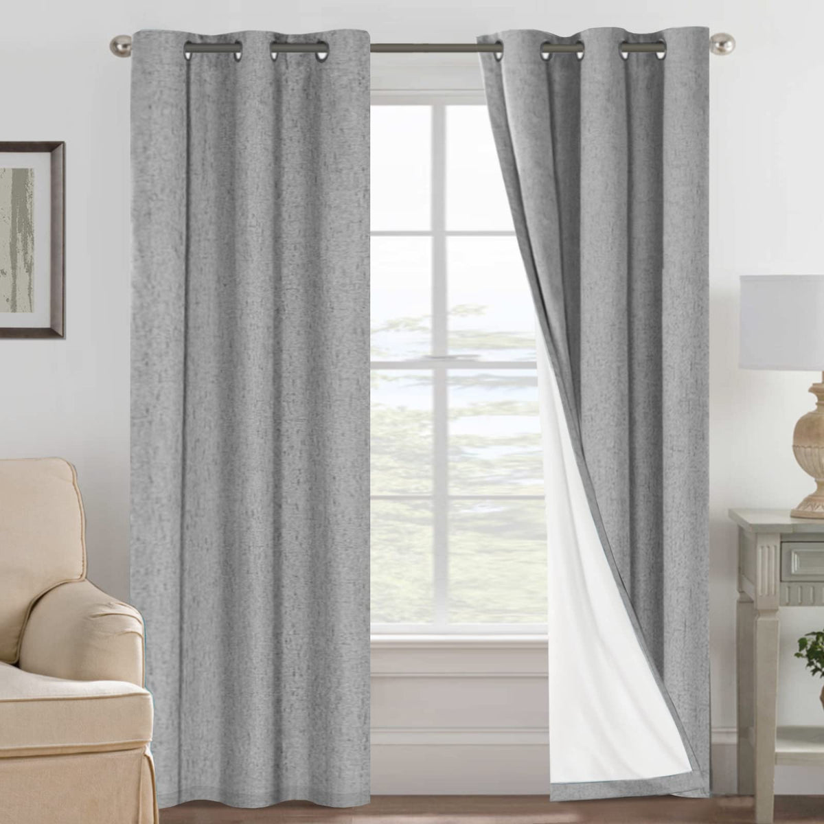 H.VERSAILTEX Linen Blackout Curtains 108 Inch Long 100% Blackout Heavy-Duty Draperies for Living Room Bedroom Thermal Insulated Textured Window Treatment Anti Rust Grommet, 2 Panels, Bright White