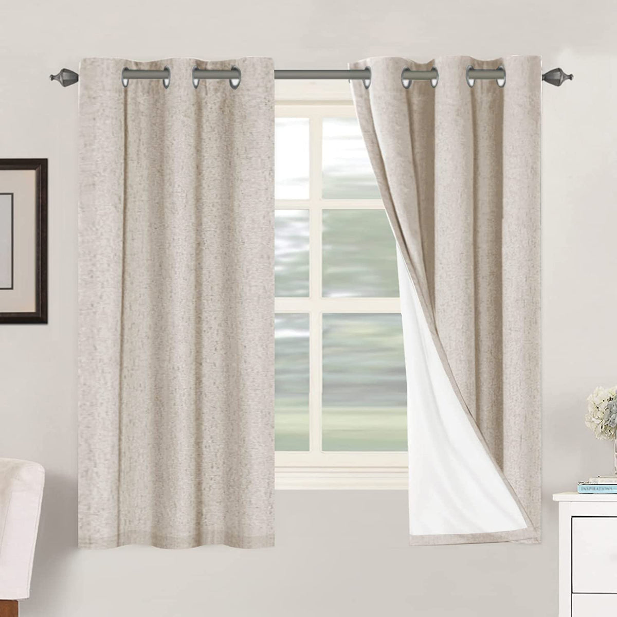 H.VERSAILTEX Linen Blackout Curtains 108 Inch Long 100% Blackout Heavy-Duty Draperies for Living Room Bedroom Thermal Insulated Textured Window Treatment Anti Rust Grommet, 2 Panels, Bright White