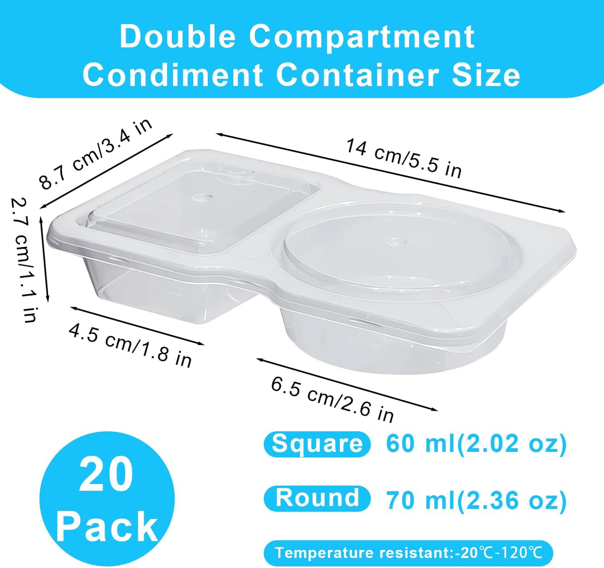 Pure Future 20-Pack Reusable Double Compartment Snack Containers with Lids