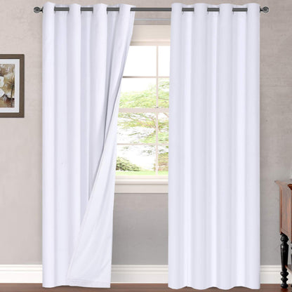 H.VERSAILTEX Linen Blackout Curtains 108 Inch Long 100% Blackout Heavy-Duty Draperies for Living Room Bedroom Thermal Insulated Textured Window Treatment Anti Rust Grommet, 2 Panels, Bright White