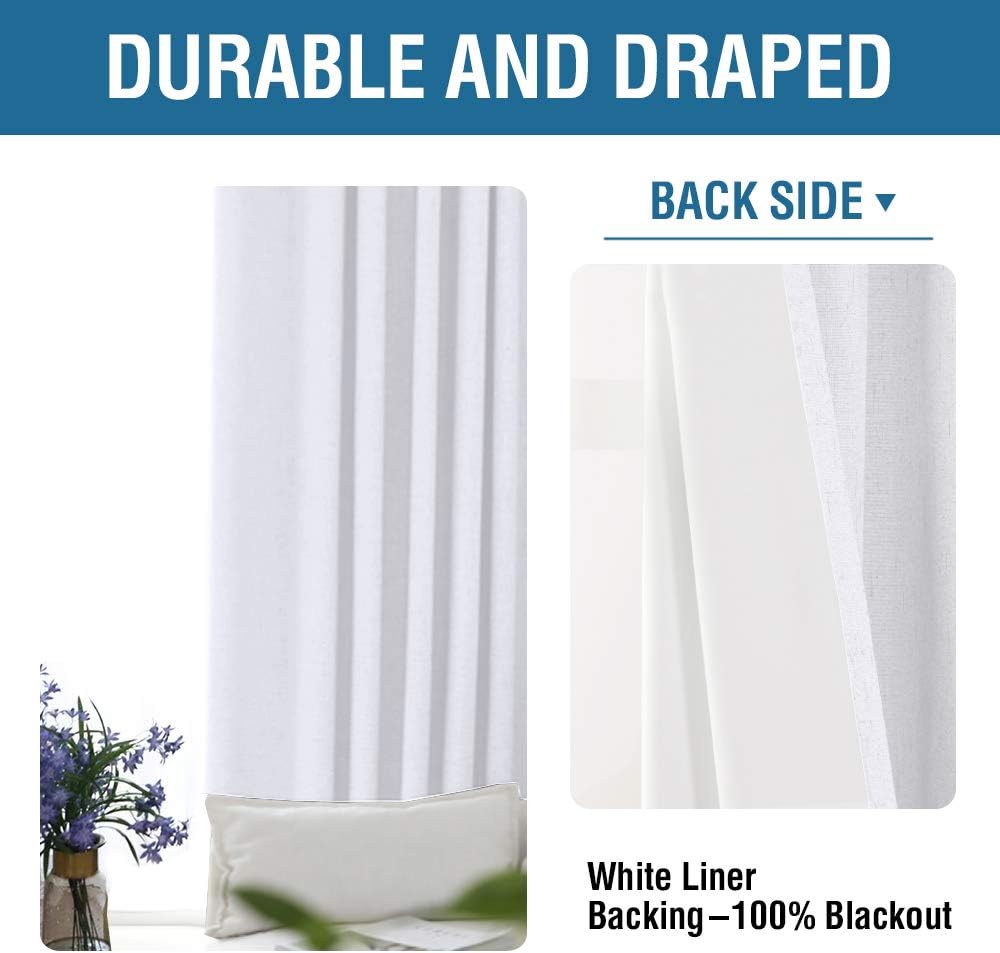 H.VERSAILTEX Linen Blackout Curtains 108 Inch Long 100% Blackout Heavy-Duty Draperies for Living Room Bedroom Thermal Insulated Textured Window Treatment Anti Rust Grommet, 2 Panels, Bright White