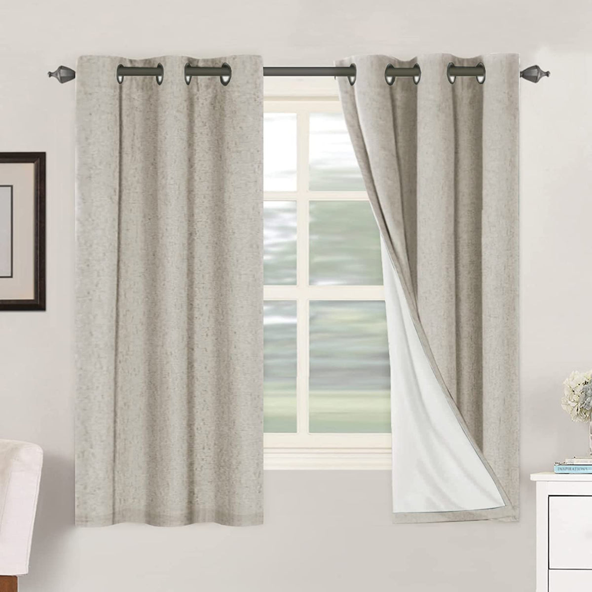 H.VERSAILTEX Linen Blackout Curtains 108 Inch Long 100% Blackout Heavy-Duty Draperies for Living Room Bedroom Thermal Insulated Textured Window Treatment Anti Rust Grommet, 2 Panels, Bright White