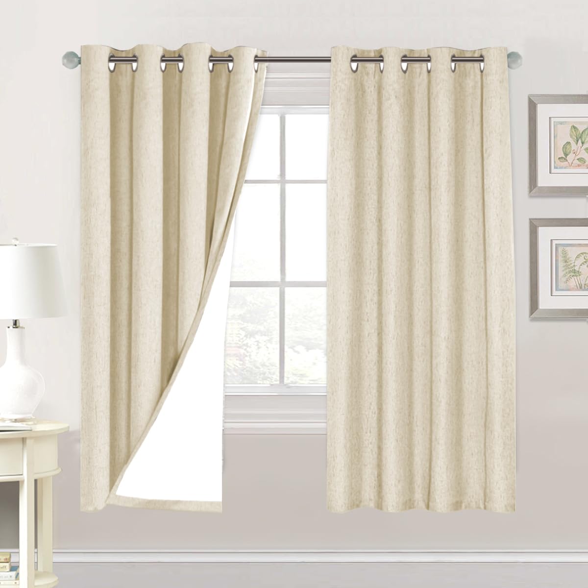 H.VERSAILTEX Linen Blackout Curtains 108 Inch Long 100% Blackout Heavy-Duty Draperies for Living Room Bedroom Thermal Insulated Textured Window Treatment Anti Rust Grommet, 2 Panels, Bright White