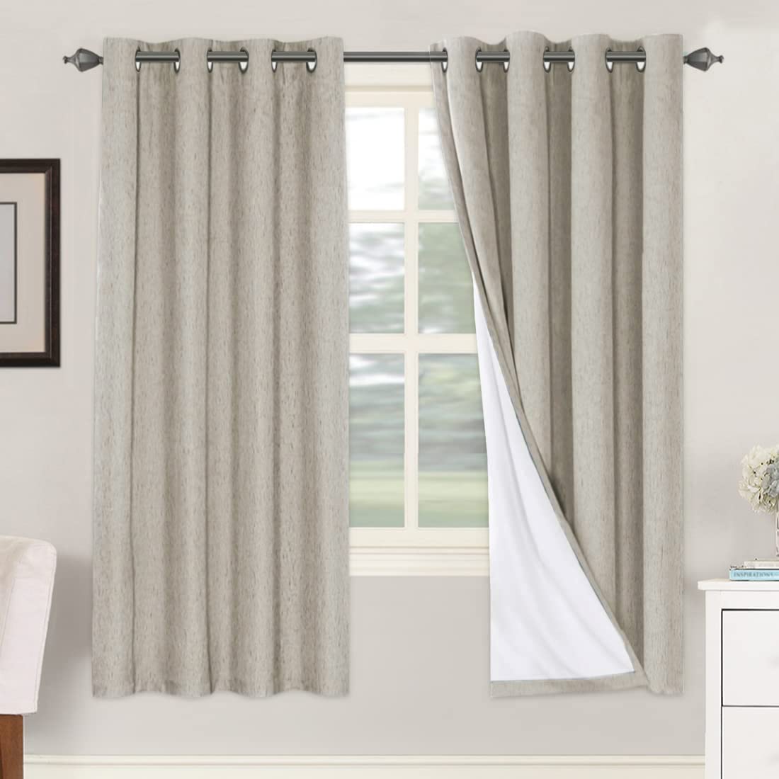 H.VERSAILTEX Linen Blackout Curtains 108 Inch Long 100% Blackout Heavy-Duty Draperies for Living Room Bedroom Thermal Insulated Textured Window Treatment Anti Rust Grommet, 2 Panels, Bright White