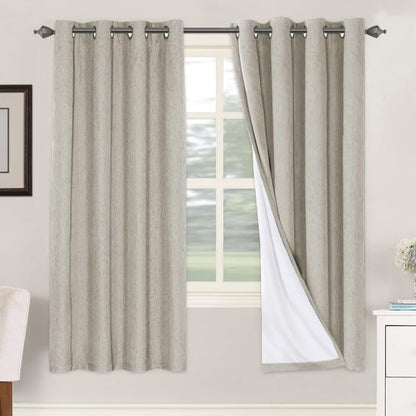 H.VERSAILTEX Linen Blackout Curtains 108 Inch Long 100% Blackout Heavy-Duty Draperies for Living Room Bedroom Thermal Insulated Textured Window Treatment Anti Rust Grommet, 2 Panels, Bright White
