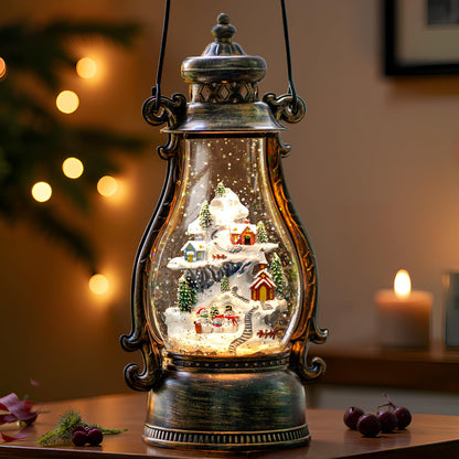 Christmas Snow Globe Lantern Water Glittering Cardinal with Music, USB Lined/Battery Operated Lighted Lantern for Christmas Festival Decoration Gifts