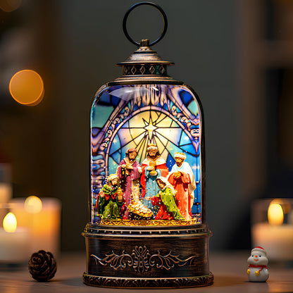 Christmas Snow Globe Lantern Water Glittering Cardinal with Music, USB Lined/Battery Operated Lighted Lantern for Christmas Festival Decoration Gifts