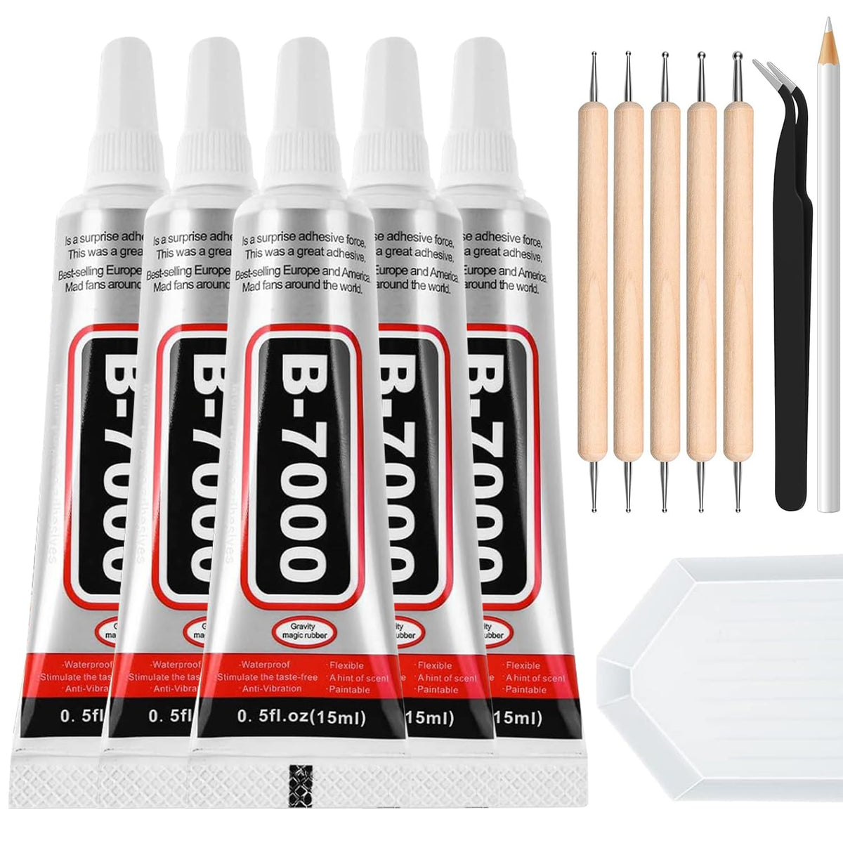B-7000 Glue, Multipurpose Craft Glue Industrial Strength Adhesive Clear Semi Fluid for Bonding Phone Screen Tablet Jewelry Rhinestones DIY Electronic Components Repair Glass Metal (4x15 ml/0.5 oz)