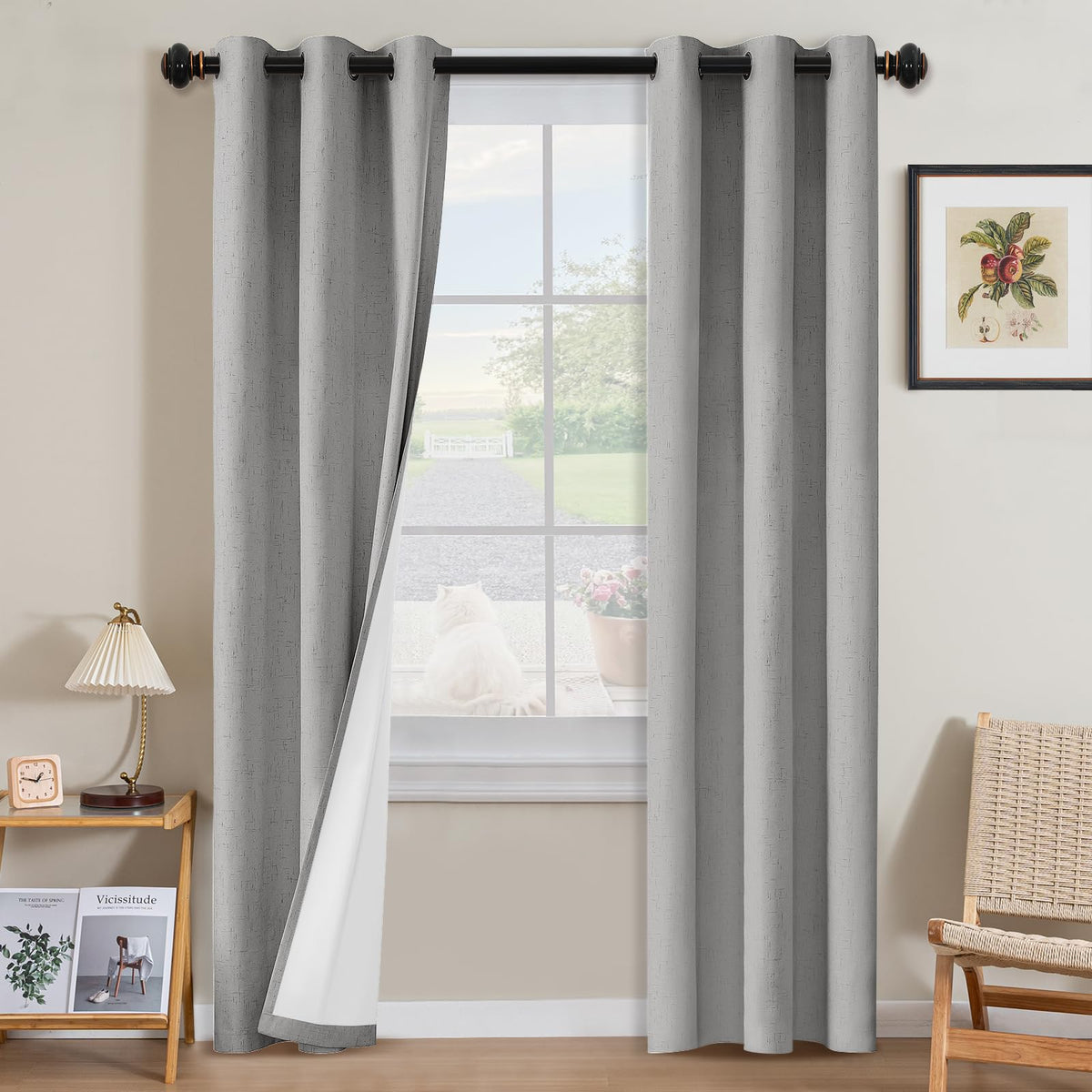 H.VERSAILTEX Linen Blackout Curtains 108 Inch Long 100% Blackout Heavy-Duty Draperies for Living Room Bedroom Thermal Insulated Textured Window Treatment Anti Rust Grommet, 2 Panels, Bright White