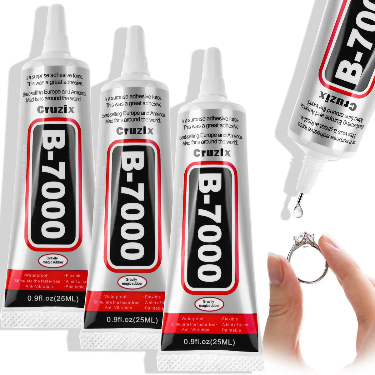 B-7000 Glue, Multipurpose Craft Glue Industrial Strength Adhesive Clear Semi Fluid for Bonding Phone Screen Tablet Jewelry Rhinestones DIY Electronic Components Repair Glass Metal (4x15 ml/0.5 oz)