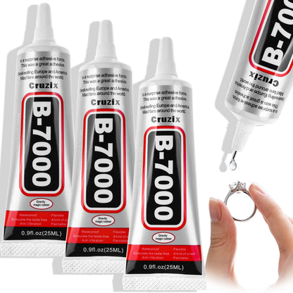 B-7000 Glue, Multipurpose Craft Glue Industrial Strength Adhesive Clear Semi Fluid for Bonding Phone Screen Tablet Jewelry Rhinestones DIY Electronic Components Repair Glass Metal (4x15 ml/0.5 oz)