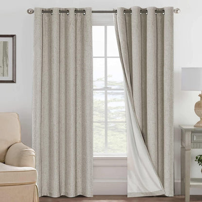 H.VERSAILTEX Linen Blackout Curtains 108 Inch Long 100% Blackout Heavy-Duty Draperies for Living Room Bedroom Thermal Insulated Textured Window Treatment Anti Rust Grommet, 2 Panels, Bright White
