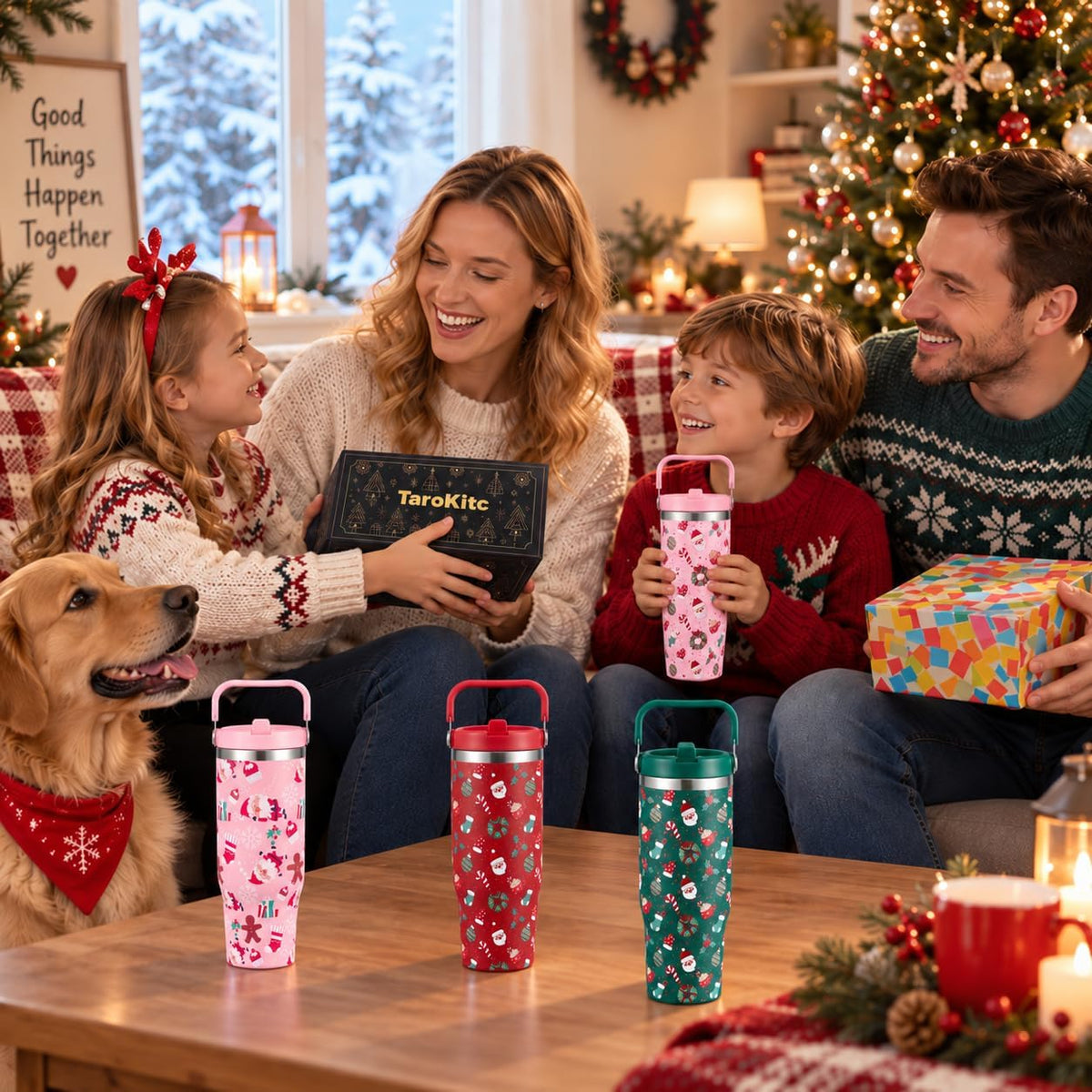TaroKitc 30 oz Christmas Insulated Tumbler with Flip Straw and Top Handle