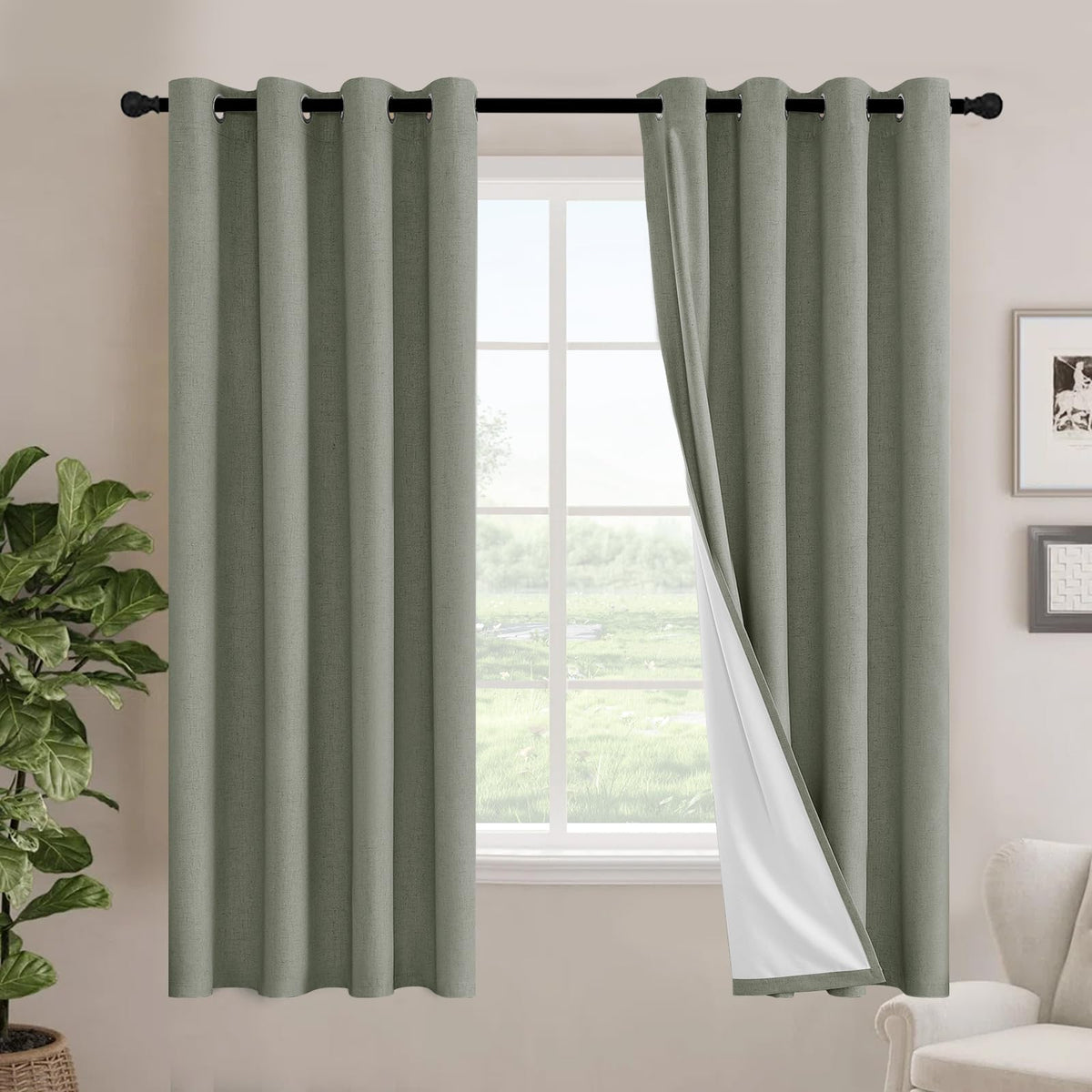 H.VERSAILTEX Linen Blackout Curtains 108 Inch Long 100% Blackout Heavy-Duty Draperies for Living Room Bedroom Thermal Insulated Textured Window Treatment Anti Rust Grommet, 2 Panels, Bright White