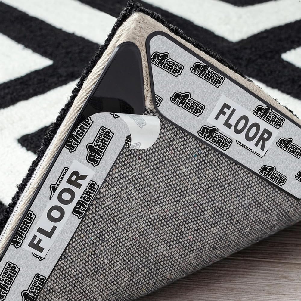 GORILLA GRIP Rug Gripper Pads Keep Area Rugs Corners from Curling, Reusable Double-Sided Stickers Holds Down Carpet in Place, Grips on Tile and Hardwood Floors Helps Prevent Sliding, Home Décor, 8 Pcs