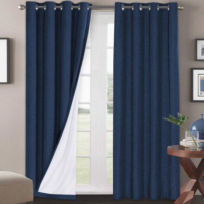 H.VERSAILTEX Linen Blackout Curtains 108 Inch Long 100% Blackout Heavy-Duty Draperies for Living Room Bedroom Thermal Insulated Textured Window Treatment Anti Rust Grommet, 2 Panels, Bright White