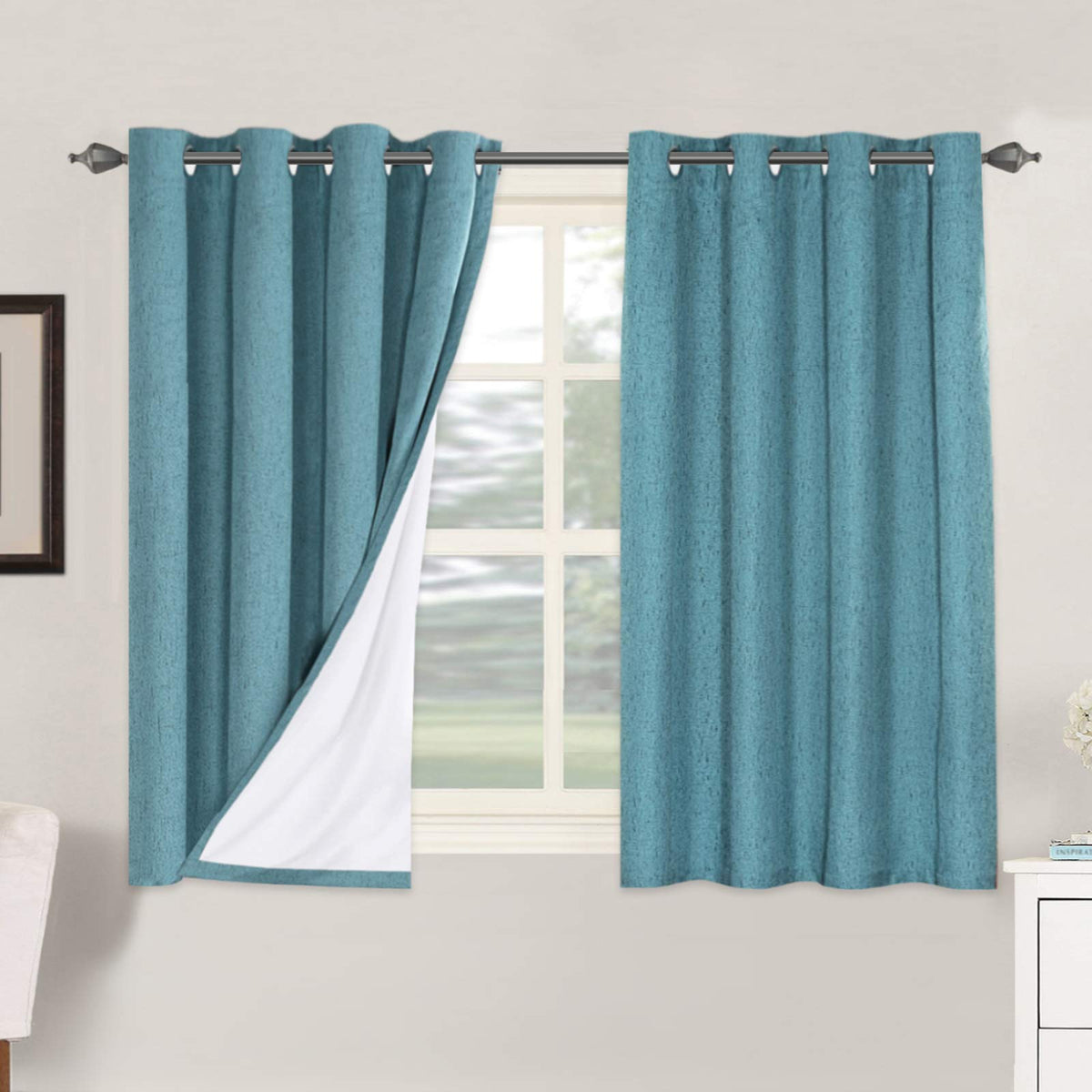 H.VERSAILTEX Linen Blackout Curtains 108 Inch Long 100% Blackout Heavy-Duty Draperies for Living Room Bedroom Thermal Insulated Textured Window Treatment Anti Rust Grommet, 2 Panels, Bright White