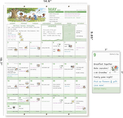 Family Calendar 2027 with 600 Stickers & Pocket, 14.6"x19.7"