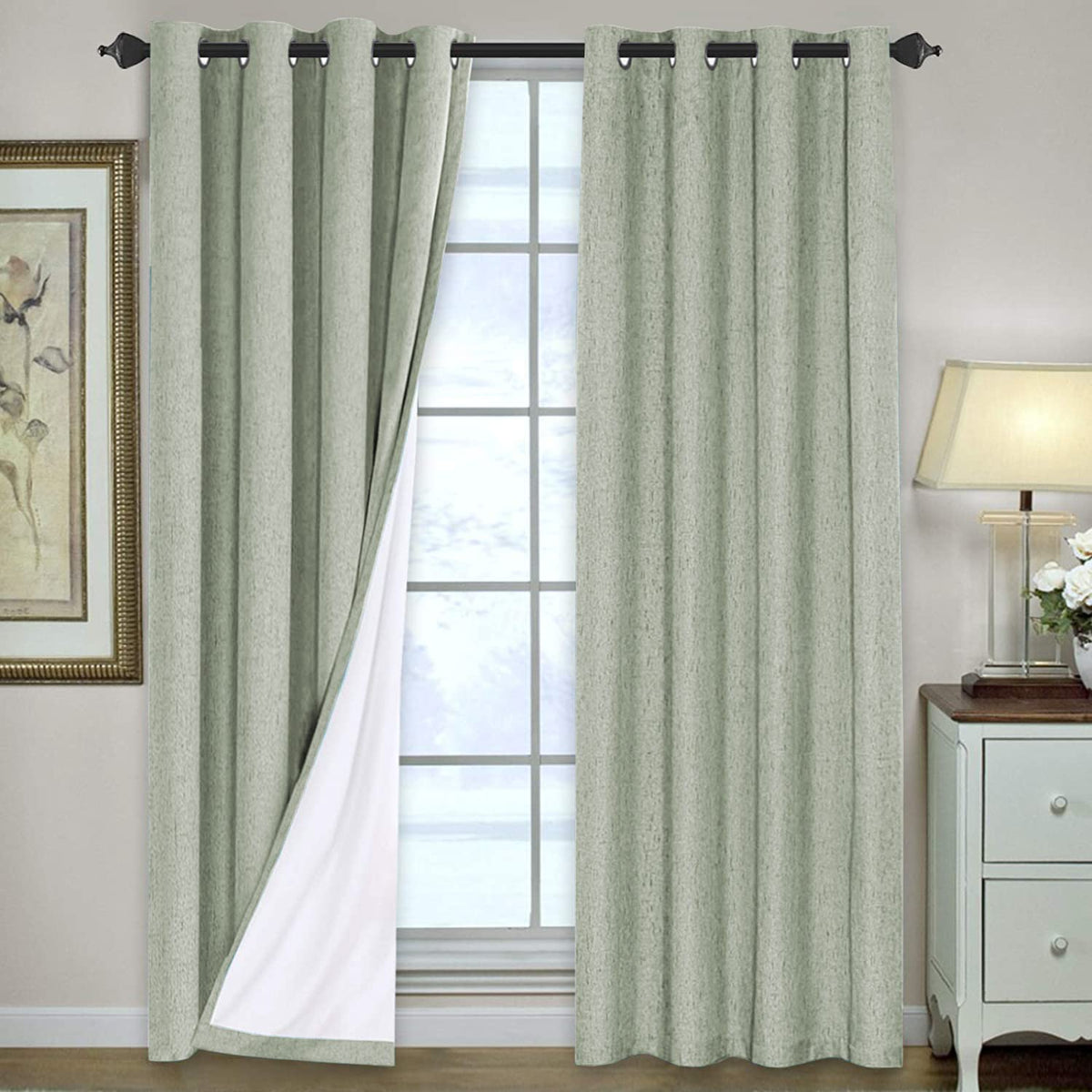 H.VERSAILTEX Linen Blackout Curtains 108 Inch Long 100% Blackout Heavy-Duty Draperies for Living Room Bedroom Thermal Insulated Textured Window Treatment Anti Rust Grommet, 2 Panels, Bright White
