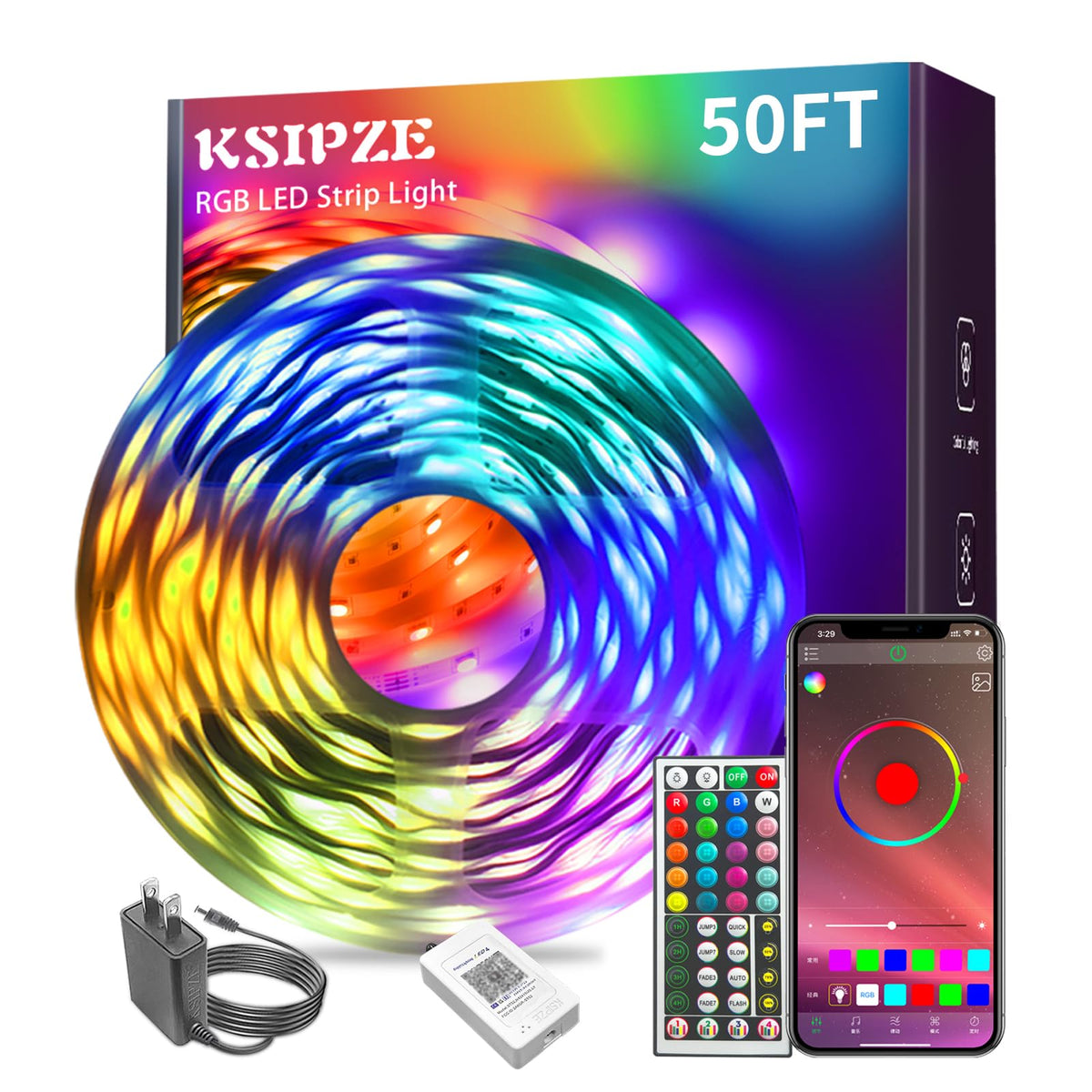 Ksipze 100ft led Lights Strip for Bedroom, Smart Music Sync RGB Color Changing with App and Remote Control, Power Supply Led Strip Lights Lumiere LED for Room Home Party Decoration