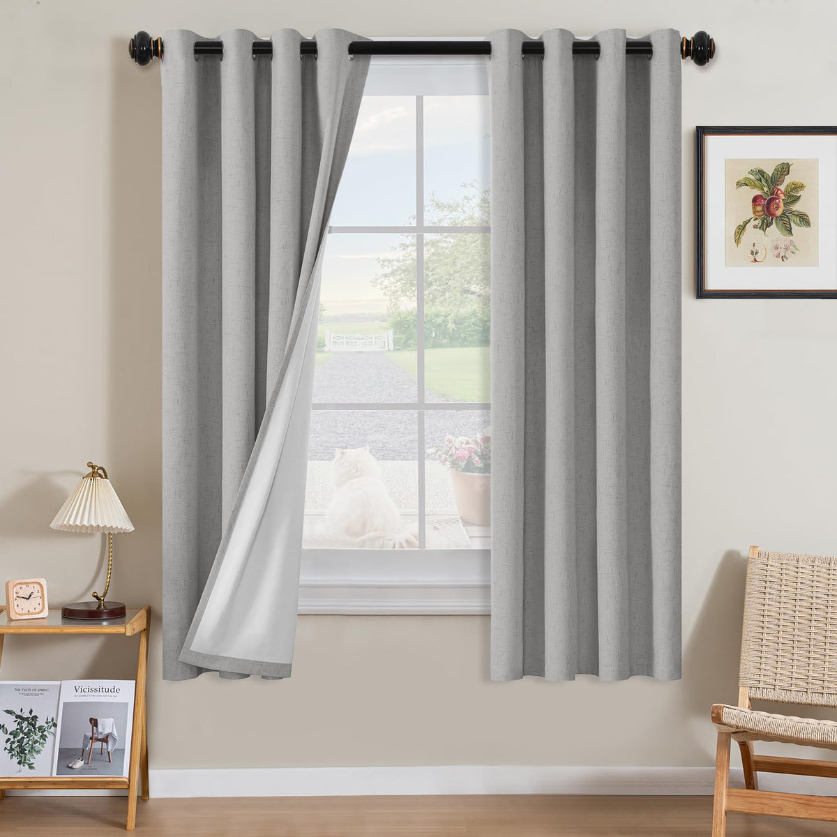 H.VERSAILTEX Linen Blackout Curtains 108 Inch Long 100% Blackout Heavy-Duty Draperies for Living Room Bedroom Thermal Insulated Textured Window Treatment Anti Rust Grommet, 2 Panels, Bright White
