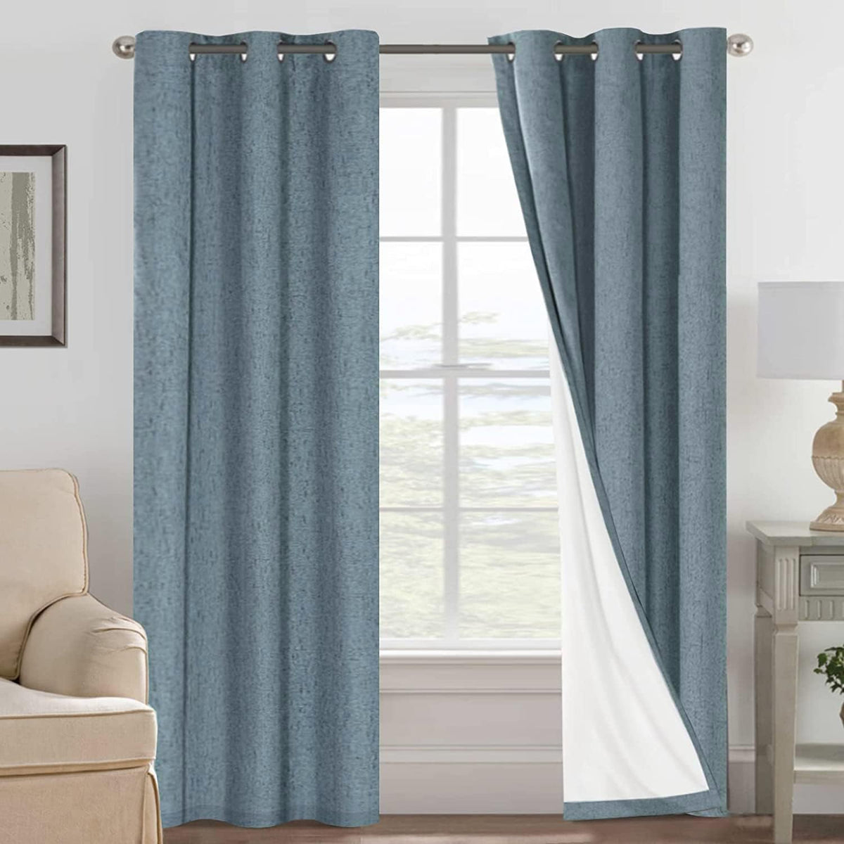 H.VERSAILTEX Linen Blackout Curtains 108 Inch Long 100% Blackout Heavy-Duty Draperies for Living Room Bedroom Thermal Insulated Textured Window Treatment Anti Rust Grommet, 2 Panels, Bright White