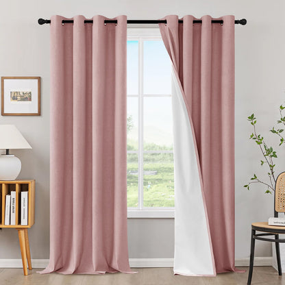 H.VERSAILTEX Linen Blackout Curtains 108 Inch Long 100% Blackout Heavy-Duty Draperies for Living Room Bedroom Thermal Insulated Textured Window Treatment Anti Rust Grommet, 2 Panels, Bright White